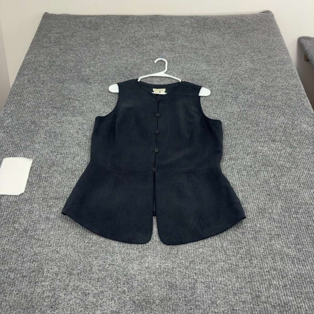 Ann Taylor Vest Womens 14 Black Silk Peplum Button Up Professional Classic